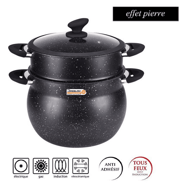 Couscoussier Effet Pierre Et Couvercle en Verre Couscoussier Effet Pierre Et Couvercle en Verre